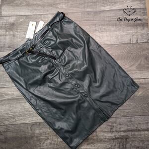 Belle Poque Belted Faux Leather Midi Skirt Size XL